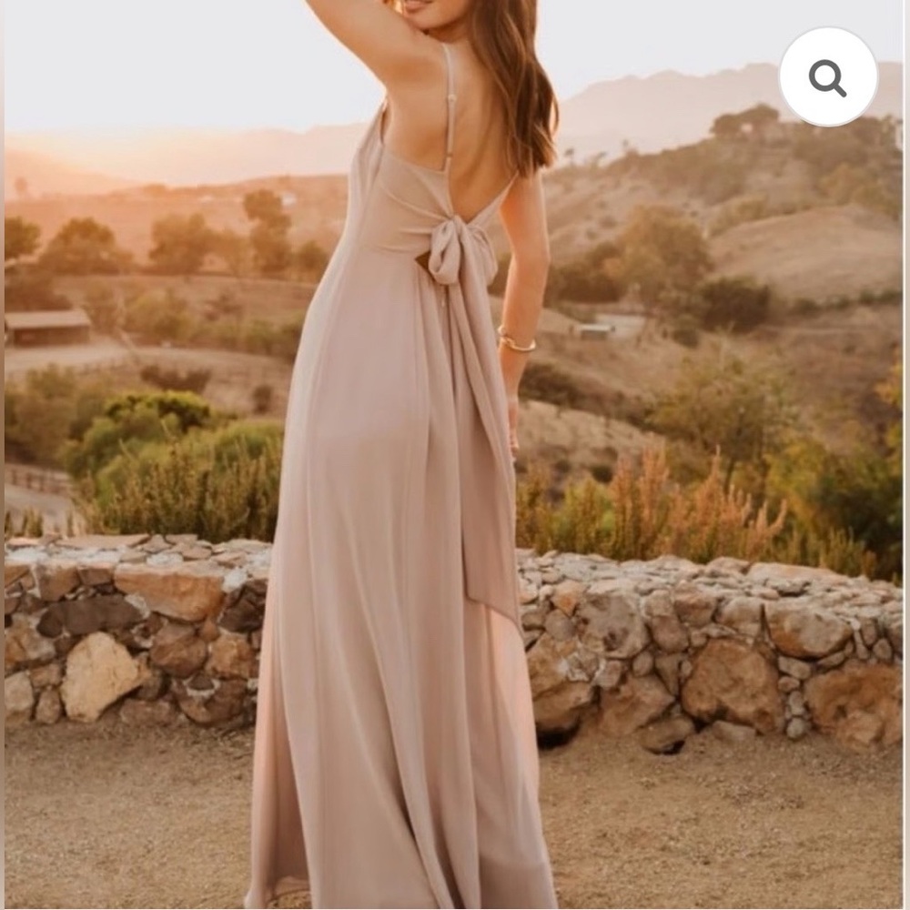 Show Me Your Mumu Lauren Tie Back Maxi Dress Taupe Chiffon Size M